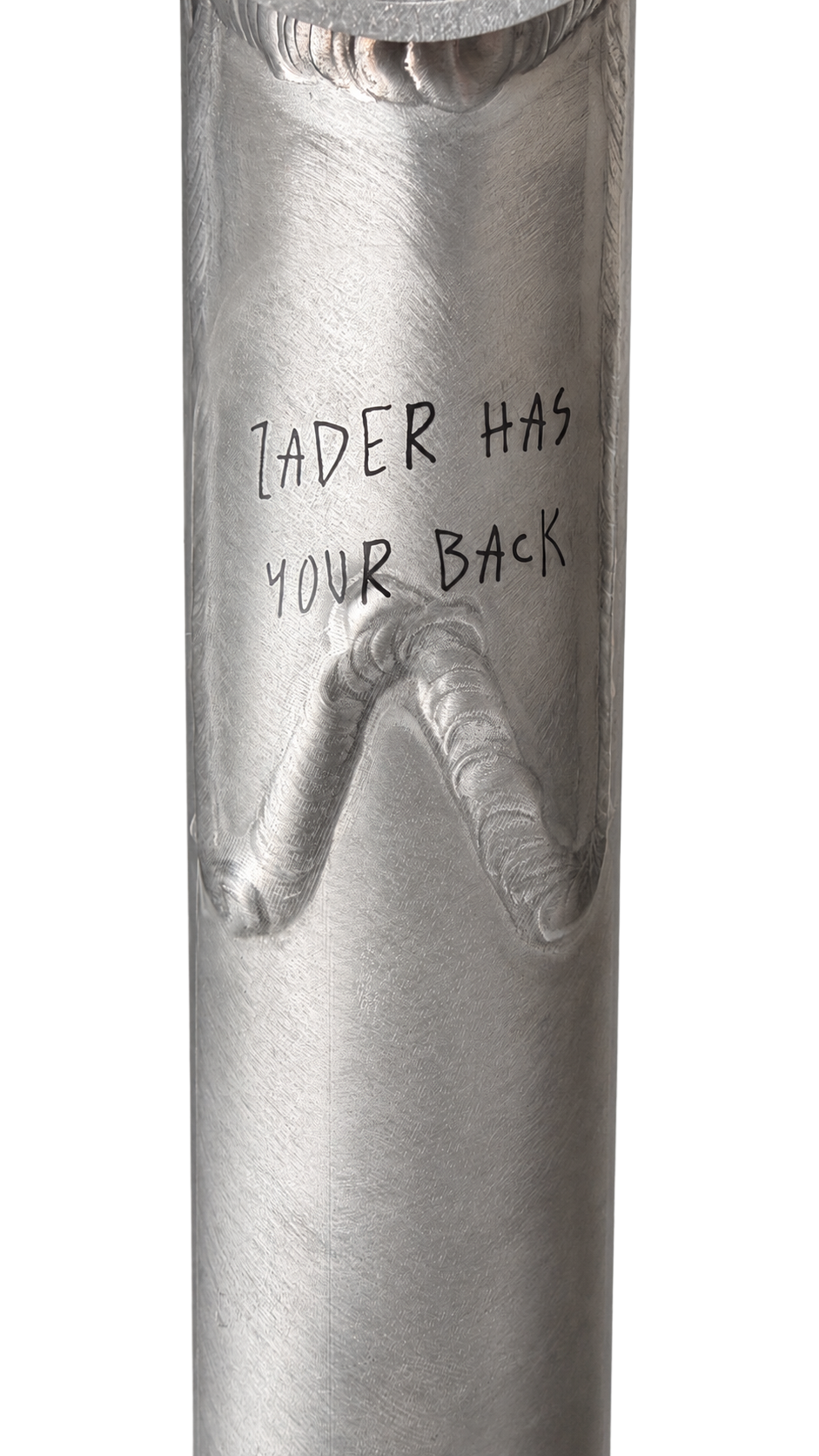 ZADER frame detail, raw aluminium finish